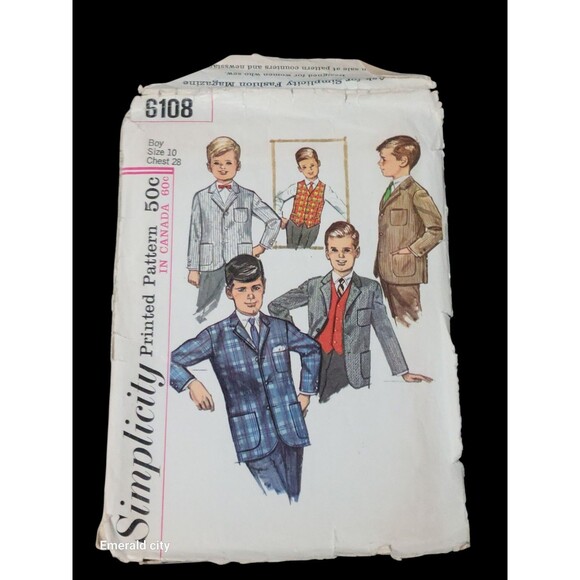Vtg 1960’s Simplicity Boys Jacket Sewing Pattern #6108 Size 10 Chest 28 - Picture 1 of 6